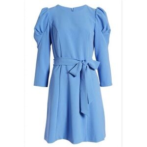 ELIZA J Aline Tie Waist Belt Dress Puff Sleeve in Periwinkle Blue Size 12 NEW